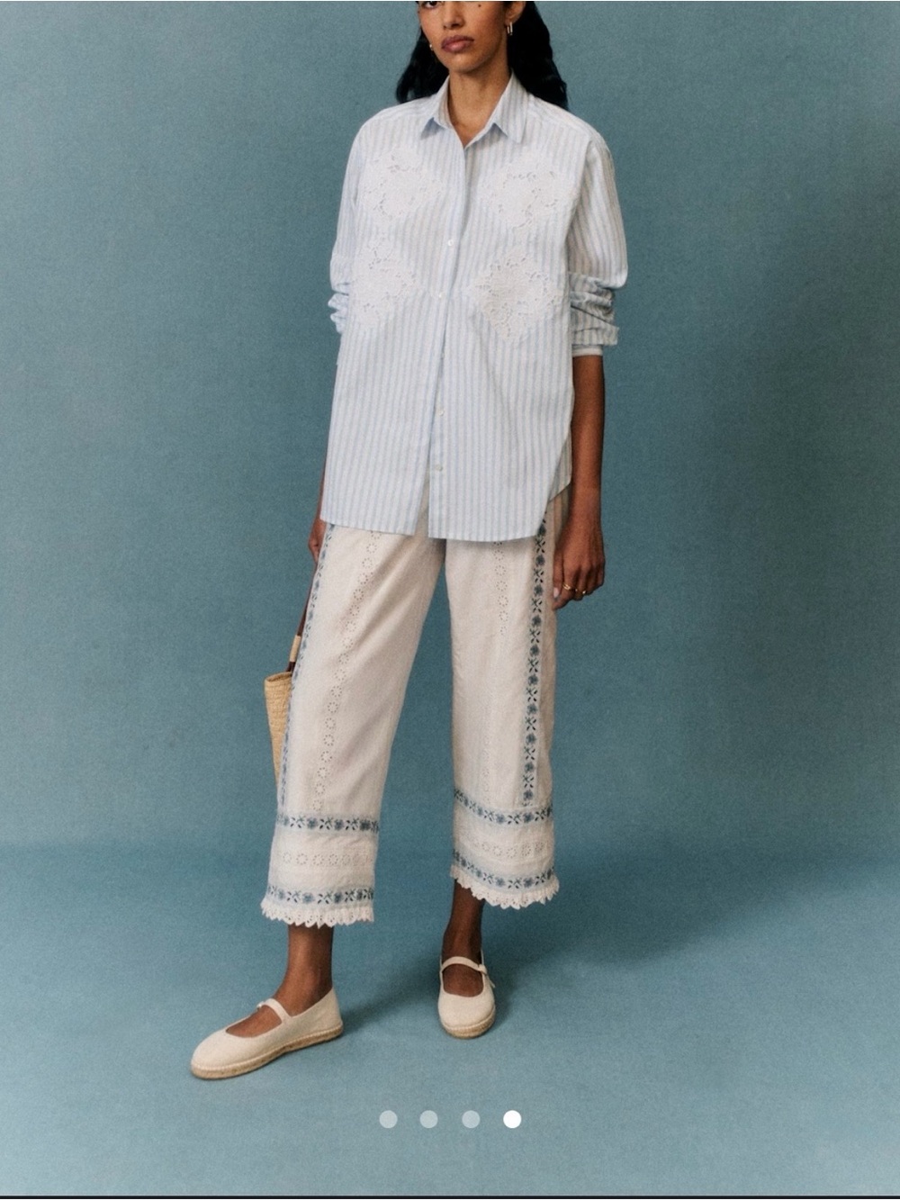 **RARE**Sezane & Andion Geraldo White Embroidered Wide-Leg pants NWT